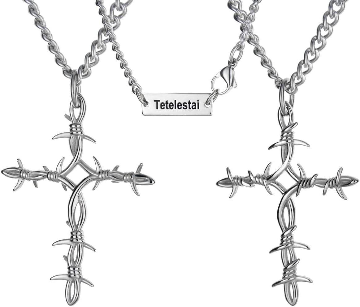 Shields of Strength Men's Barbed Wire Cross Necklace - John 19:30