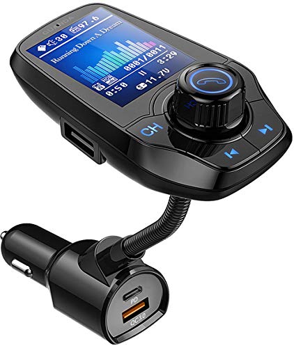 GUANDA TECHNOLOGIES CO., LTD. Bluetooth FM Transmitter In-Car Wireless Radio Adapter Kit W 1.8  Color Screen S Handsfree Call AUX In Out SD TF Card USB Charger PD 20W for All Smartphones Audio Players