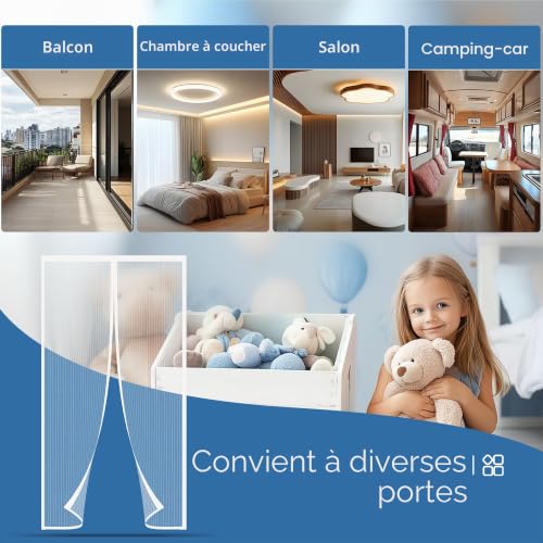 Luyanxy Moustiquaire Porte Fenetre 115x210cm, Rideau Moustiquaire Magnétique Blanc, Différentes Tailles, Sans Perçage, Fermeture Automatique, Idéale pour Balcons, Caves, Chambres – vue 6