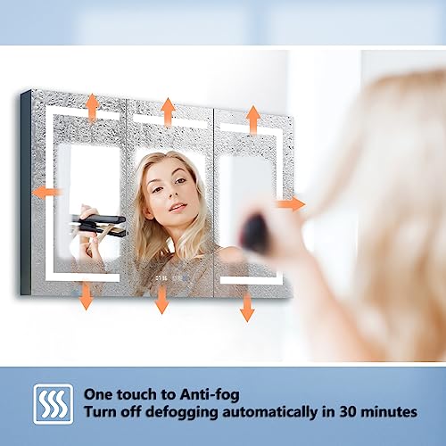 ExBrite LED Lighted Bathroom Medicine Cabinet with Mirror, 48 x 32 Inch, Recessed or Surface led Medicine Cabinet, Clock, Room Temp Display,Defog,Stepless Dimming,3-Color Temper Change, Outlets & USBs - Thumbnail 6