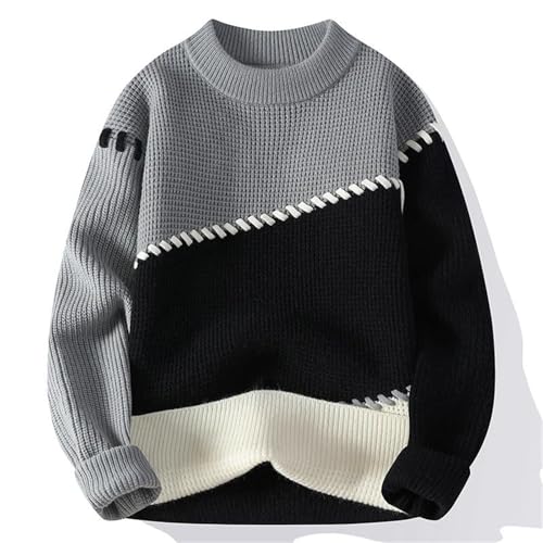 Men's Warm Striped Sweater Loose Fit Casual Winter Pullover Crewneck Knit Sweater2