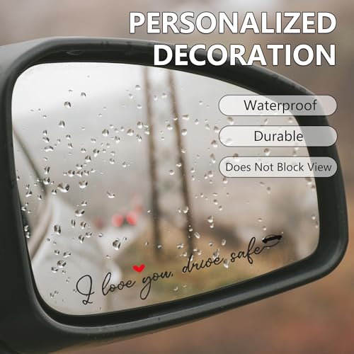 Image of 4pcs I Love You Drive Safe Mirror Sticker Waterproof Vinyl Car Stickers | Rear View Mirror Decal for Women Removable Funny Car Decals for Women Men Couples, Parents, New Drivers