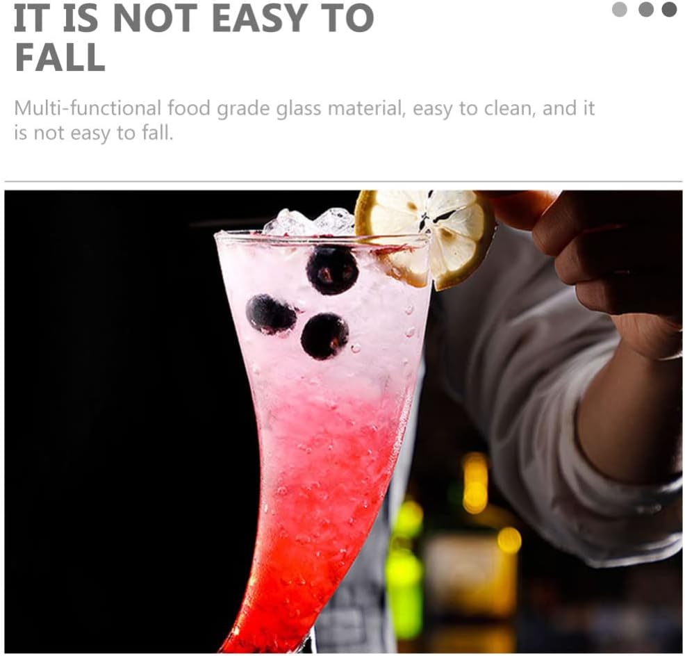 2Pcs Creative Cocktail Glasses 7.1oz Couple Horn Shape Whisky Glasses Moon Shape Champagne Glasses Vintage Drinking Glasses Wine Glassware Decorative Goblet for Wedding Holiday Party