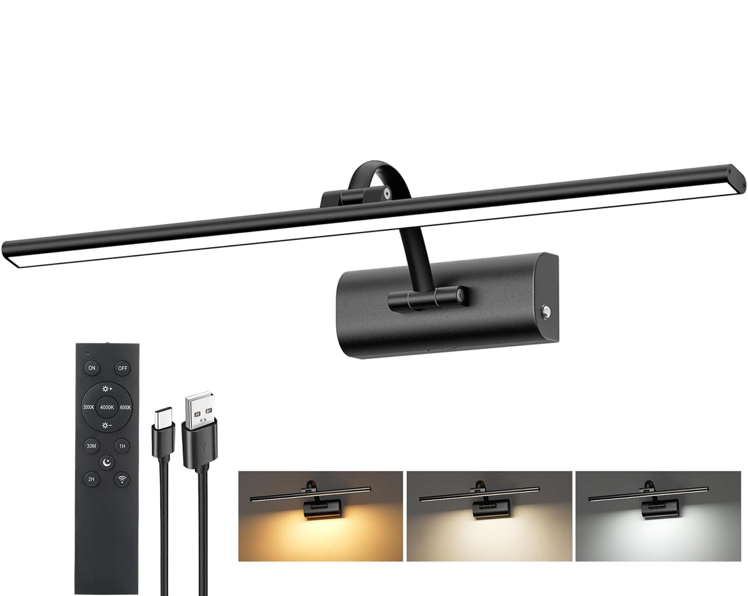 HUAEU 24" Picture Lights for Wall Rechargeable 8000mAh Battery Operated