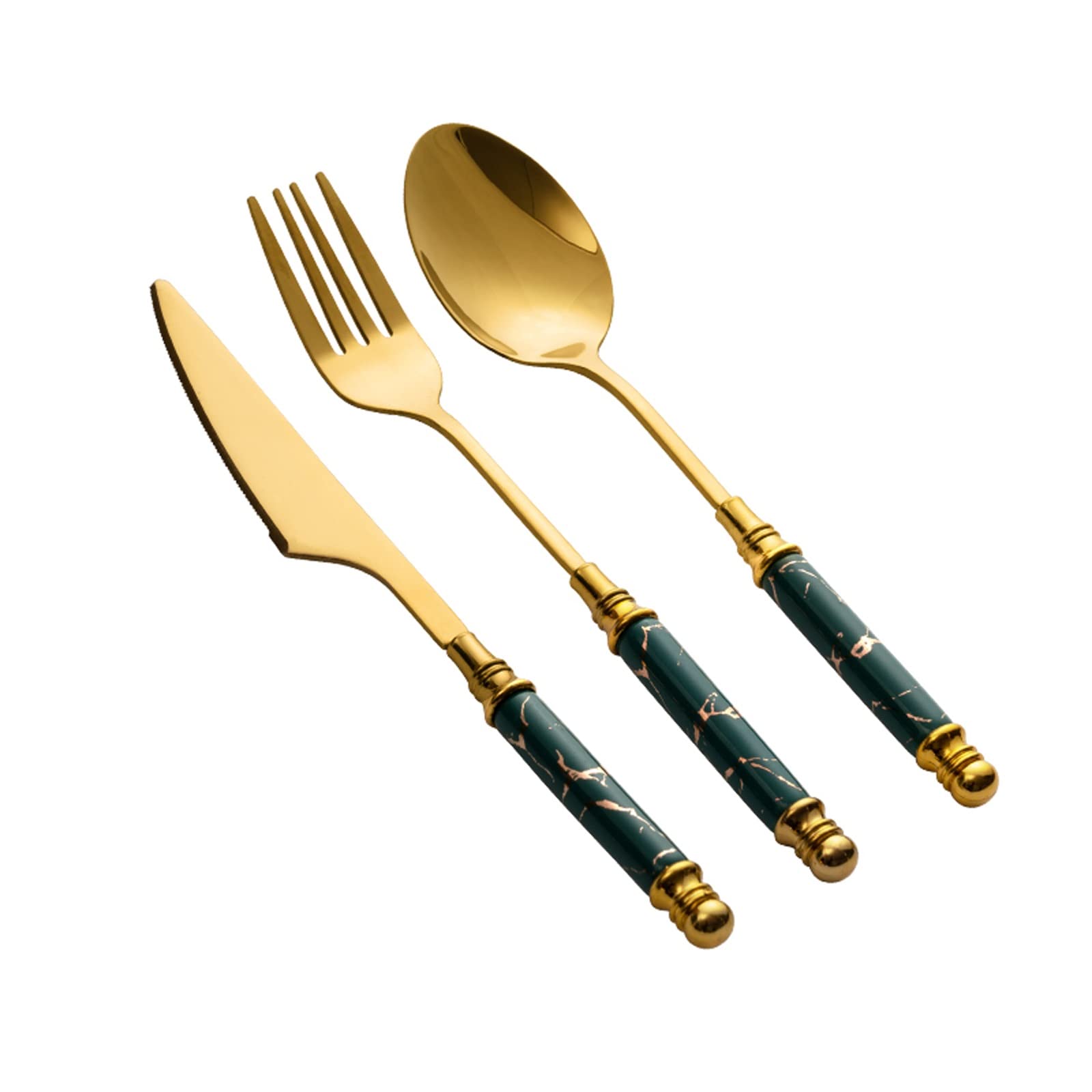 GLETSF Silverware Flatware Cutlery Set, 5/20/30/40/50/60pcs Stainless Steel Cutlery Set Gift Box Knife, Fork and Spoon Set,Silver-10Set,Gold-10Set