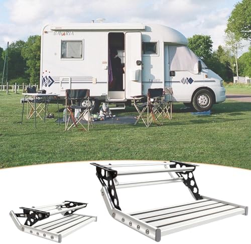 Electric RV Steps - Retractable Manual Aluminum Stair for Motorhomes & Campers, Non-Slip Pedal, Foldable Caravan Steps, Heavy-Duty, Easy to Install, Safe & Sturdy