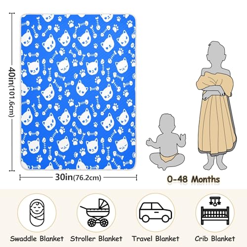 Burbuja Cat on Blue Baby Blanket for Boys Girls, Nursery Soft Warm Swaddling Receiving Baby Blankets, 30x40 in Toddler Blanket3