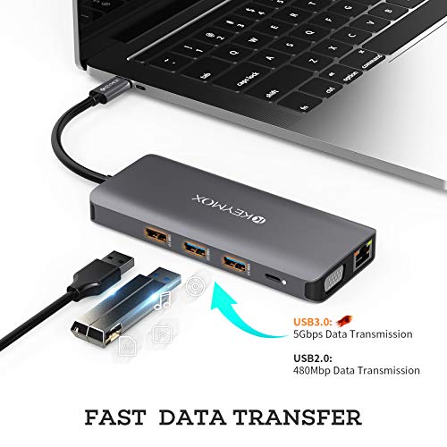 KEYMOX USB-C Laptop Docking Station, USB-C Hub, 11in1 Triple Display (Dual 4K HDMI&VGA) Type-C Adapter for HP Dell MacBook Pro and Windows (1Gbps Ethernet LAN, 100W PD, 4 x USB, SD TF Card Reader) by Keymox - Image 4