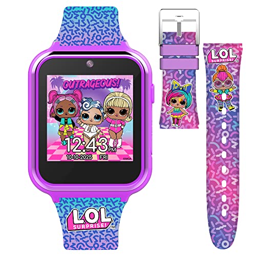LOL Surprise! Kids Smart Watch – Interactive Touchscreen with Games, Selfie Camera, Step Tracker, Alarm, and Interchangeable Printed Silicone Straps – Fits Wrists 5.5″ to 8.0″