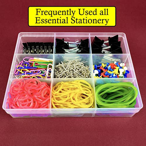 Image of DOMSTAR 9in1 Essential Office Stationery Kit | Assorted Binder Clips, Paper Clip, Office Pin, Push Pin, Rubber Band Combo