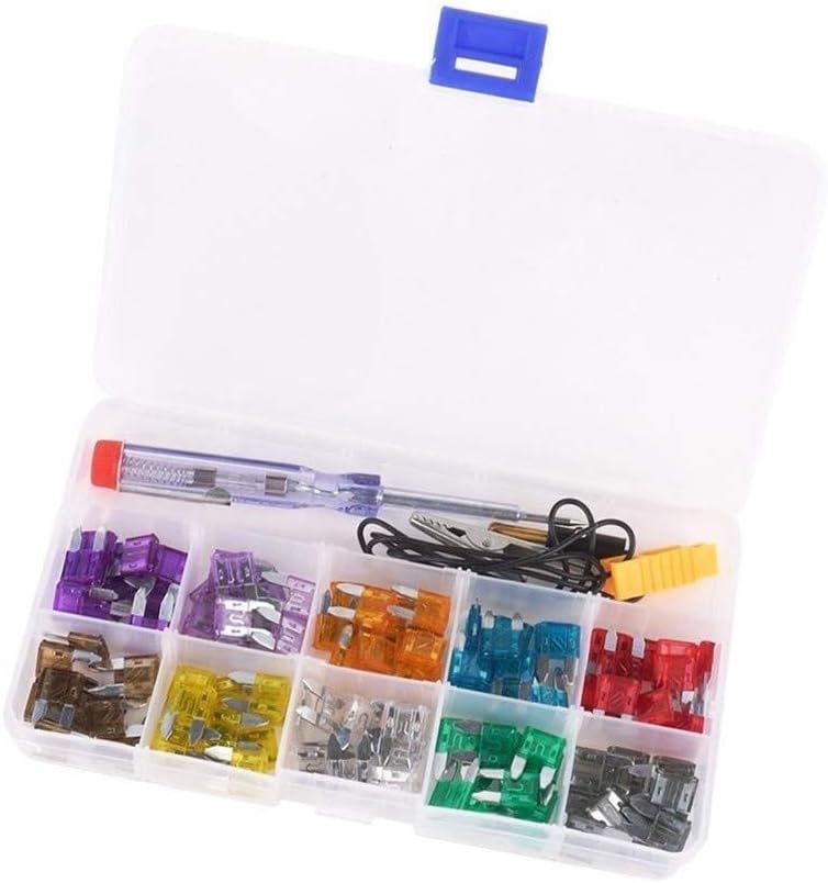TMP1105 Durable 100pcs Mini Car Fuse Kit Color Coded for Ten Amps Fuses with Alligator Clip Electric Tester Tweezer Fuse Puller