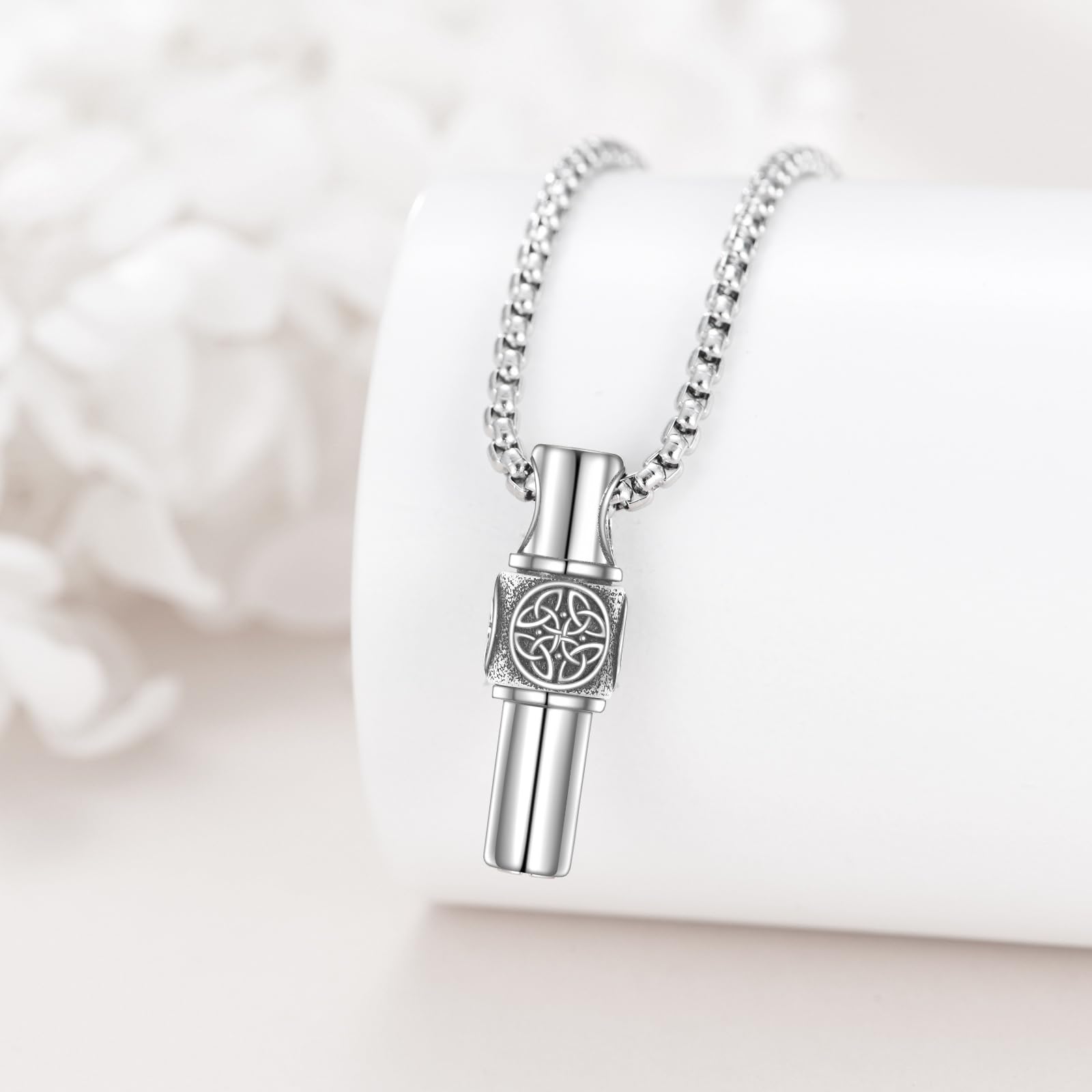 POPLYKE Wolf Keltische Urne Kette für Männer 925 Sterling Silber Bar Asche Halskette für Männer Damen Spinner Einäscherung Schmuck 20+2 Zoll