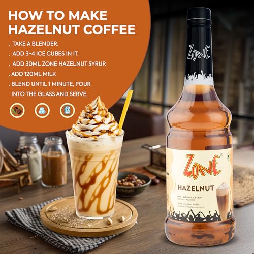Image of Zone Hazelnut Flavoured Syrups 1000ml - Premium Cafe-Style Syrups for Mocktails, Cocktails, Milkshakes, Coffees, Iced Teas, Sodas & Desserts | Perfect for Home Use, Small Cafes, Bars & Gifting (Hazelnut)