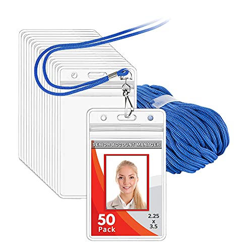 Mifflin-Usa Lanyard With Vertical Id Name Holder (Blue Cord, Clear 2.25X3.5 Inch Card Holder, 50 Pack) #TOP18