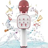 Micrófono de Karaoke Inalámbrico,Portátil Inalámbrica Micrófono con Altavoz y LED,Karaoke Inalámbrico Bluetooth para...
