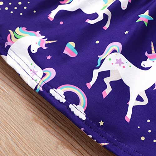 Little Girls Dresses Unicorn Casual Ruffled Sleeve Swing Summer Pony Rainbow Dress Toddler Blue Birthday Party Sundress 4-5 Years #TOP6