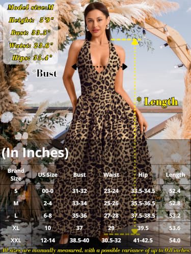 Image of ChiaoLezhee Deep V Neck Dress, Halter Maxi Dresses, Vacation Date Night, Sexy for Women Corset Flowy Wedding Guest Drop Waist