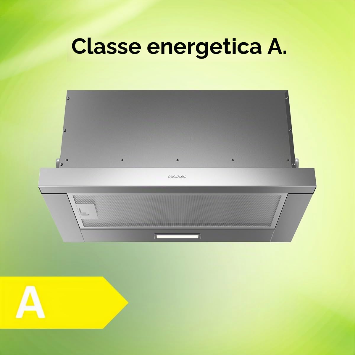 Cecotec Cappa aspirante telescopica da Bolero Flux TLM 603500 Inox A. Motore 70 W, potenza di aspirazione 60 cm, 350 m3/h, meccanico, 2 livelli di potenza, luce e filtro al carbonio, finitura, Inox