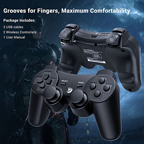 OKHAHA Controller 2 Pack for PS3 Wireless Controller for Sony Playstation 3, Double Shock 3, Bluetooth, Rechargeable, Motion Sensor, Remote for PS3 (No Stripes(Black + Black)) by OKHAHA - Image 6