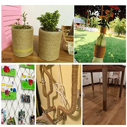 Image of PerkHomy 4mm Jute Rope 120 Feet Twisted Heavy Duty and Thick Twine Rope for Cat Scratcher Scratching Post Tree Craft Projects Gardening Home Decoration Packing Bundling (120FT * 4mm)