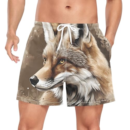 Fox Head Art Mens Swim Trunks with Liner, Cool Quick Dry Beach Swim Shorts, Swimwear Bathing Suits S