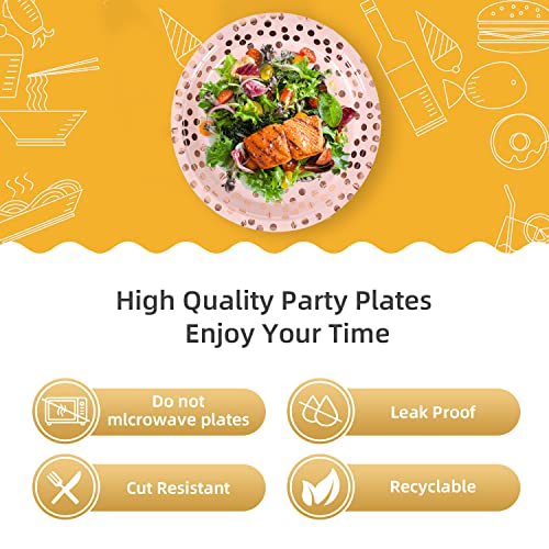 Cenlbj Pink & Rose Gold Dots Party Paper Plates, 50 Pcs Disposable Party Supplies Dessert Paper Plates For Birthday Party Wedding Bridal Shower Party Supplies (7 Inches) #TOP3