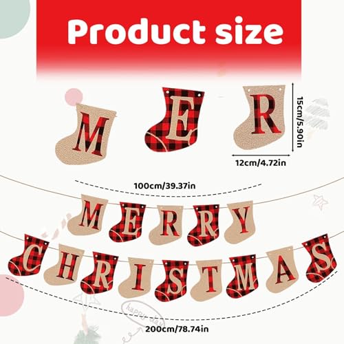 WaaRiuQ 1 Set Indoor Christmas Decorations, Christmas Sock Bunting with Merry Christmas Banner, 3m Hanging Decorations for Tree, Wall and Stair Rail, Christmas Party Decor