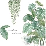 2 Stücke Wandtattoo Pflanzen Tropische Blätter Wandaufkleber Flur Wandsticker Grün Natur Dschungel Schlafzimmer Wohnzimmer Kinderzimmer Deko, PVC Material, für Fenster