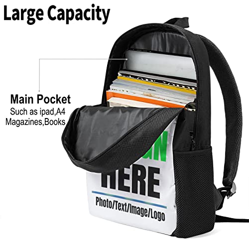 Custom Backpack for Boys Girls, Personalized Lightweight School Backpack Add Your Photos Text Logo Men Women, Customized 17Inch Student Bookbag for Travel, Work and School3