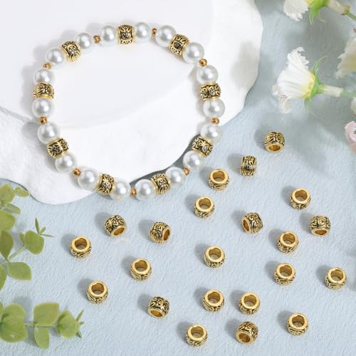SOFPLATE 1 Box 100pcs Tibetan Spacer Beads Large Hole Alloy Beads Antique Golden European Rondelle Loose Spacers Bead Barrel Tube Spacers Bead for jewellery Making Necklace Bracelet Accessories Craft - Image 4