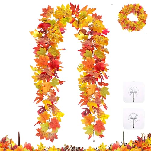 Guirnalda Otoño Hojas de Arce Guirnaldas Artificiales 175cm Fall Decor Guirnaldas Decoración Otoño Halloween otoño Decoracion Guirnalda para Decorar Día de acción de Gracias casa Chimenea