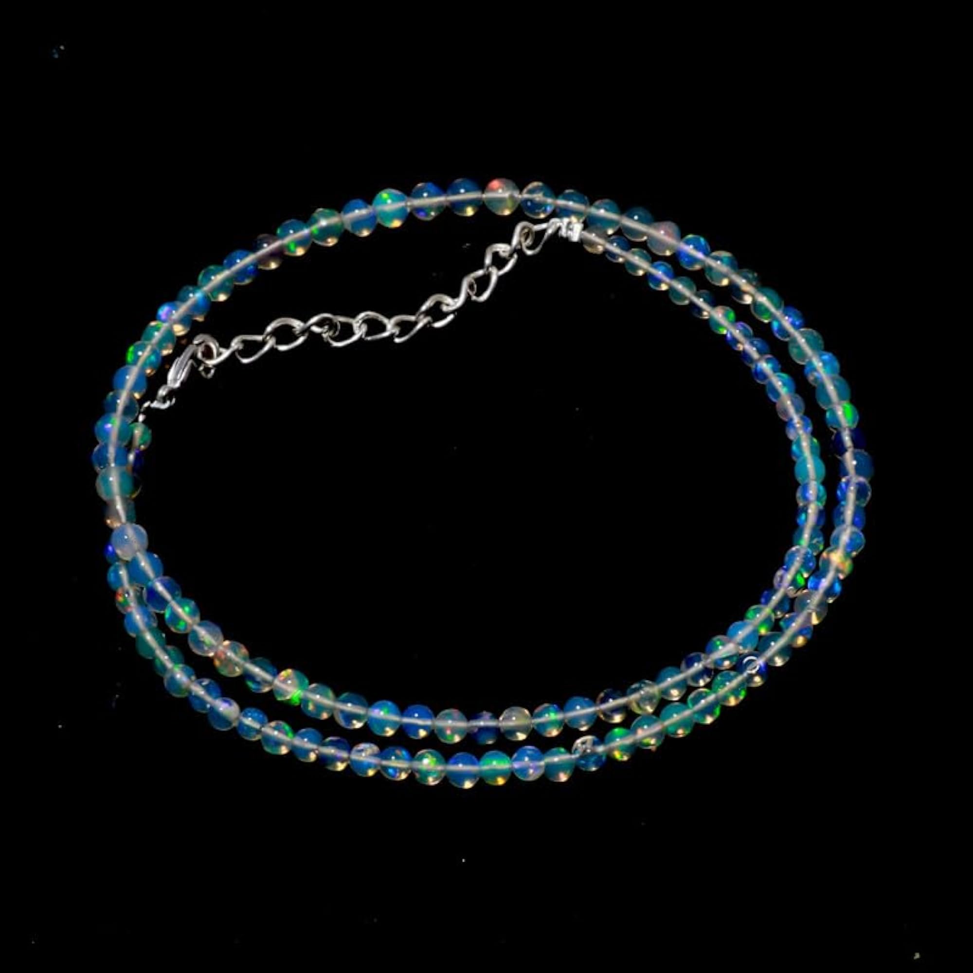 Unisex 925 Sterling Ethiopian Opal Gemstone Necklace, Elegant Adjustable Mala