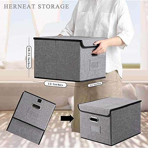 File Boxes [2Pack]Letter Legal Size Multi-Purpose Linen File Storage Box Organizers Collapsible Foldable Decorative Linen Storage Hanging Filing Folders With Lids Office Gray File Box Filing Box #TOP2