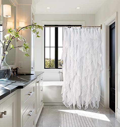 Reisen White Ruffle Shower Curtain Fabric / Cloth Farmhouse Bathroom Sheer Shower Curtain, 70In Long #TOP2