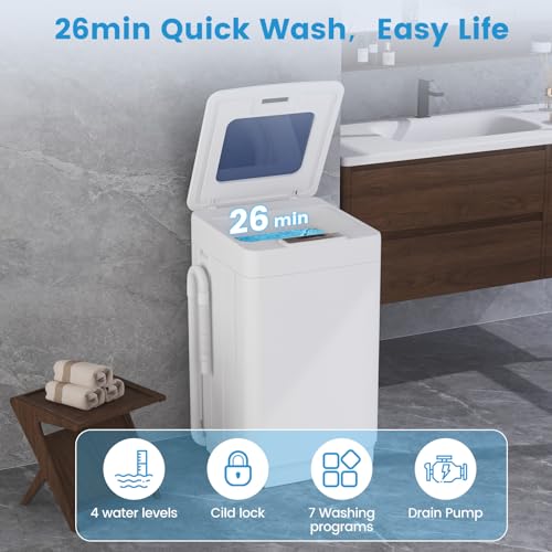 Image of VCJ Portable Washing Machine, 20 Lbs Full-Automatic Portable Washer with 7 Wash Cycles, LED Display, Electric Laundry Machine for Apartment, RVs, Dorms