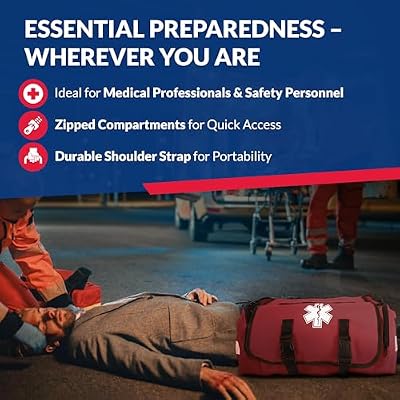 First Responder Trauma First Aid Kit Bag Fully Stocked Emergency Medical Kit for Workplace, Vehicle & Home OSHA & ANSI Compliant Portable Red