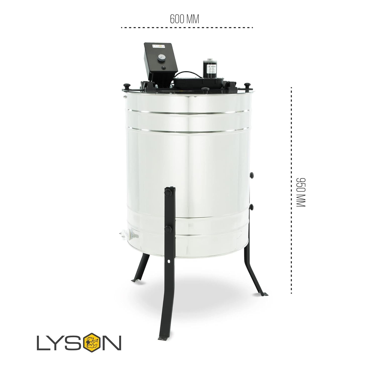 LYSON 4-Waben Honigschleuder Diagonalschleuder Ø600 elektrisch, universal, Honigextractor mit elektrischem Antrieb aus säurebeständiger Edelstahl, Tangentialschleuder für 4 Rähmchen