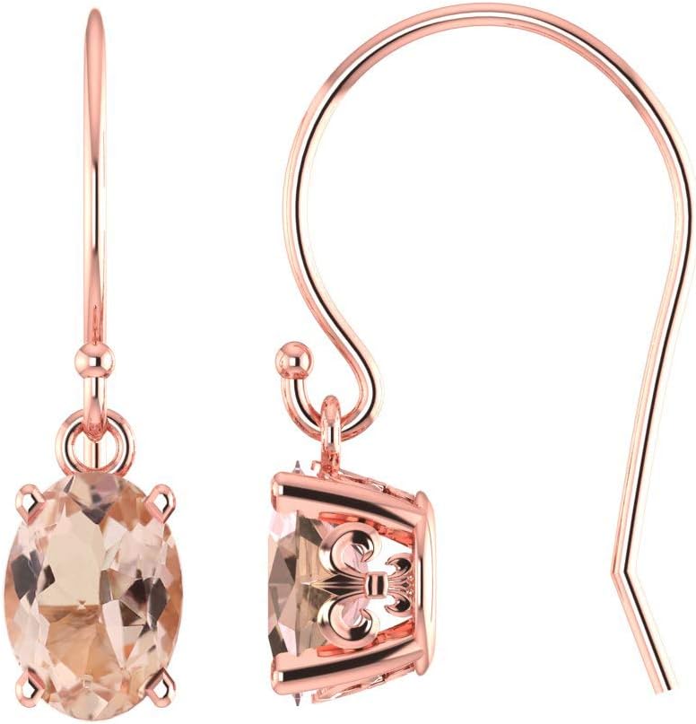 GNG Rose Gold -Plated Sterling Silver Genuine Morganite Fleur-de-lis Style French Wire Earrings 1.30 cttw 7X5MM Oval +USA Made