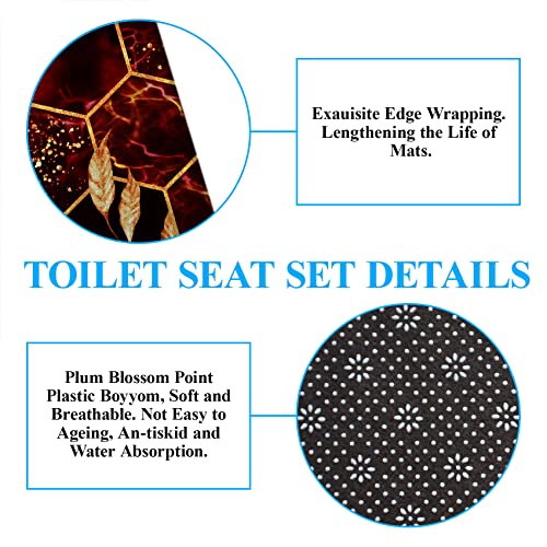4Pcs Wine Red Marble Shower Curtain Sets, Leaves Grid Honeycomb Irregular Plaid Geometric Bathroom Decor, Rug Toilet Lid Cover And Non-Slip Mat, Waterproof Shower Curtain With 12 Hooks, 72 X 72 Inch #TOP5