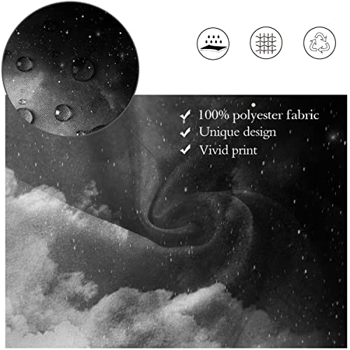 Kikiry Moon Shower Curtain 60''W X 72''L Night Starry Sky Galaxy Black Star Bathroom Curtains Nebula Cloud Fantasy Universe Design Polyester Fabric 12 Pack Plastic Hooks #TOP1
