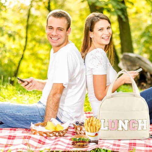 Urskytous WHITE LUNCH BAG Insulated Lunch Bag For Women Teen Girls Kids Adults Large Lunch Box Preppy Cute Beige Lunch Bag thumb #1