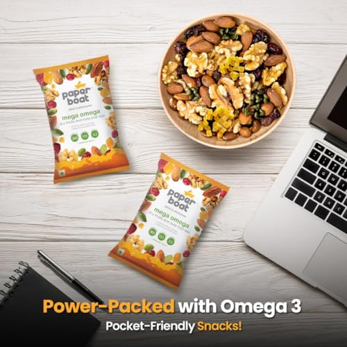 Image of Paper Boat Mega Omega Dry Fruits Mix, Premium Trail Mix with Omega 3 | Healthy Mixed Nuts with Almonds | Walnuts | Cranberry | Pumpkin Seeds (Pack of 20, 30g each)