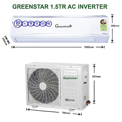 Image of Greenstar 1.5 Ton 3 Star Inverter Split A /c [Copper, Blue fins, Turbo Cooling, 2D Air Flow, Anti Dust Filter, 2023 Model GS183XFAB3C, White]
