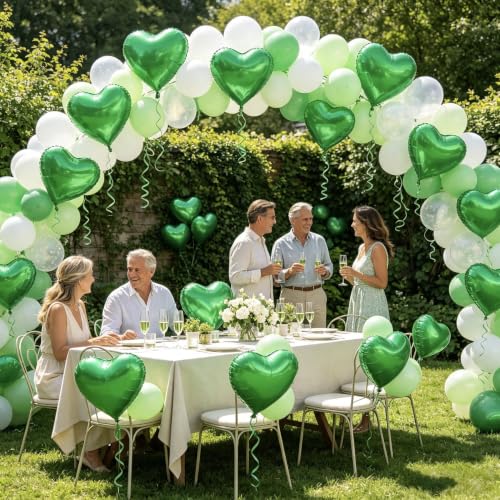 Image of 36 Pcs Green Heart Balloons,18 Inch Heart Foil Balloons Valentine Balloon for Wedding Engagement Party Valentine Day Decorations