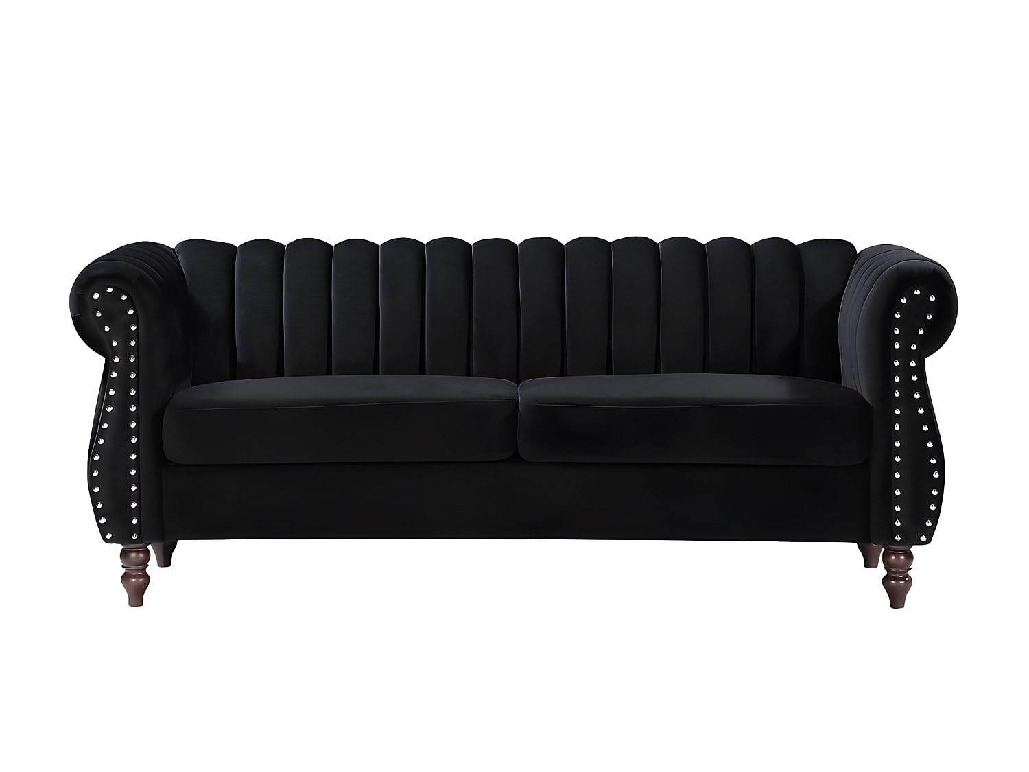 Vente-unique - Canapés Chesterfield 3 Places et 2 Places en Velours Noir Trumbo