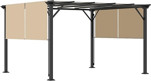 Miniatura 1 de Outsunny Toldo retráctil para pérgola de 10 x 10 pies para exteriores con sombra solar, diseño único, refugio de metal para jardín, porche, playa