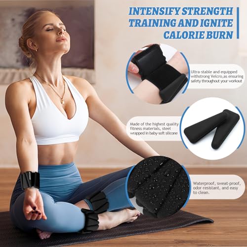 Image of BECOJADDE Ankle Weights Set of 2 (1 lb /2 lb /3 lb Each) Adjustable Wrist Weights for Women Men Wearable Arm Leg Weight for Pilates, Running, Walking, Workout, Yoga
