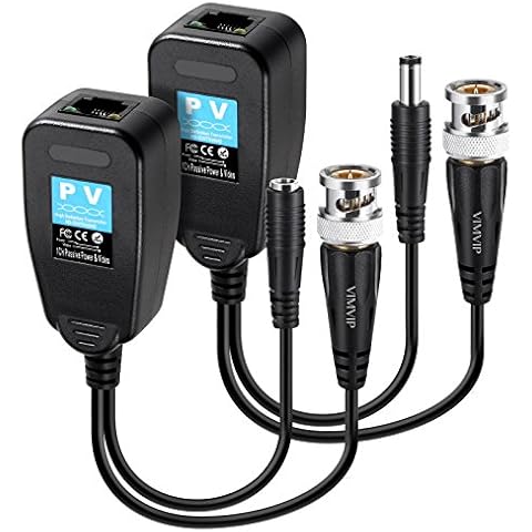 VIMVIP HD-CVI/TVI/AHD Passive Video Balun with Power Connector and RJ45 CAT5 Data Transmitter 1 Pair Cover