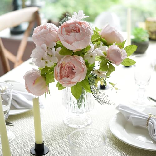 Image of FiveSeasonStuff Soft Peach Pink Vintage Artificial Peonies Silk Flowers and Hydrangeas for Wedding Bridal Home Decor - Beautiful Floral Centerpiece Bouquet (Tender Petal)