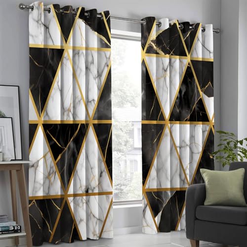 2 Pièces de Rideau Occultant Noir et Blanc 117 X 183 cm Géométrie de Luxe Triangle à Motif...